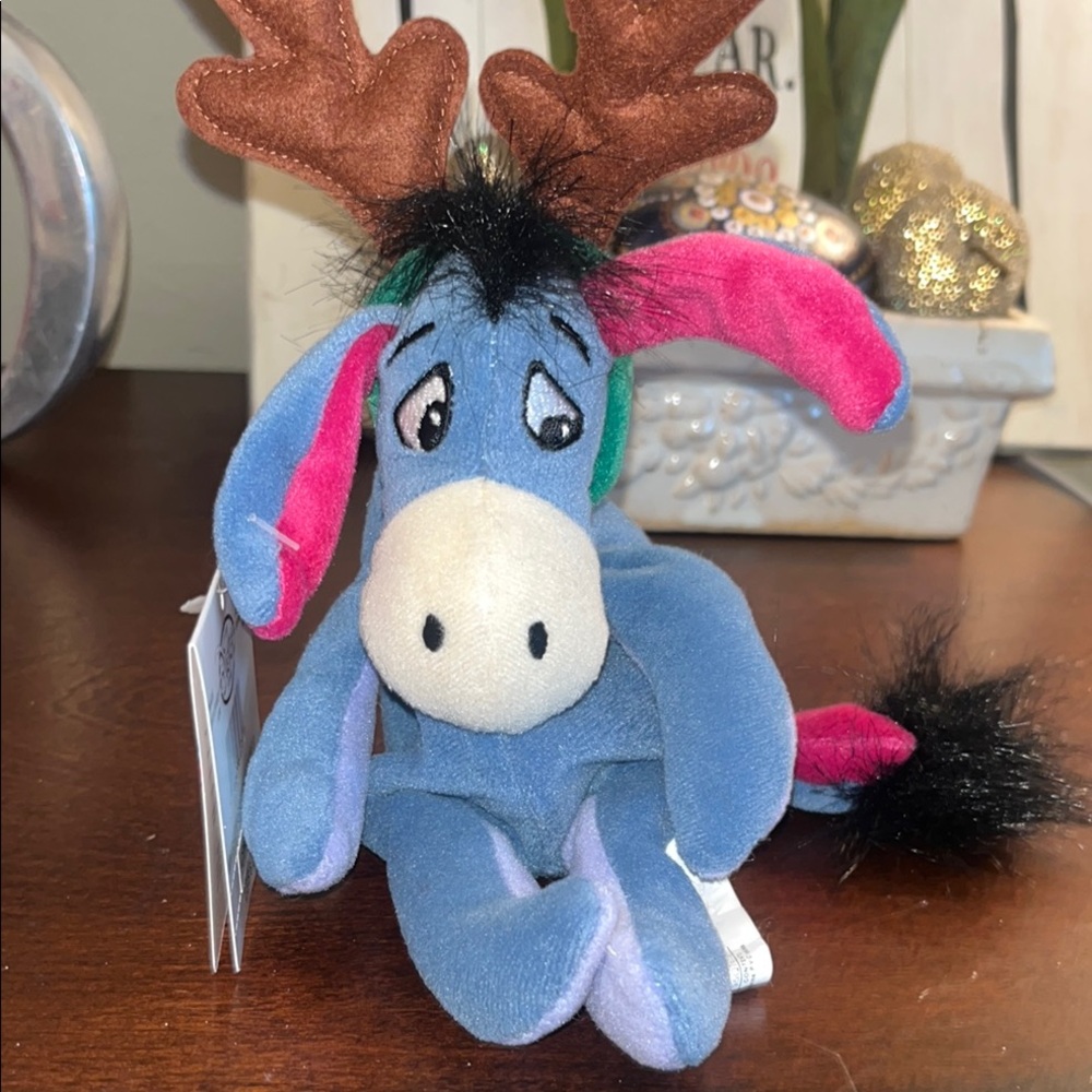 Disney Store Exclusive Eeyore Reindeer 9" Bean Bag Plush Stuffed Animal Toy NWT